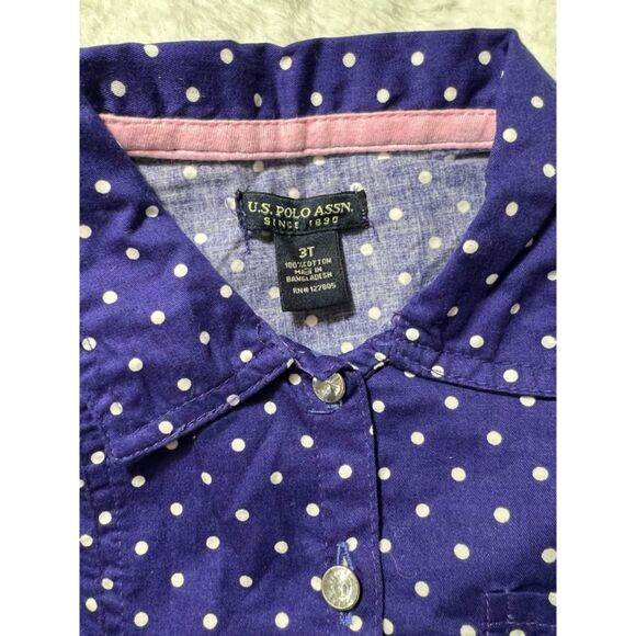 US Polo Association Dress Navy blue white polka dots size 3t toddler ruffle - Picture 2 of 5